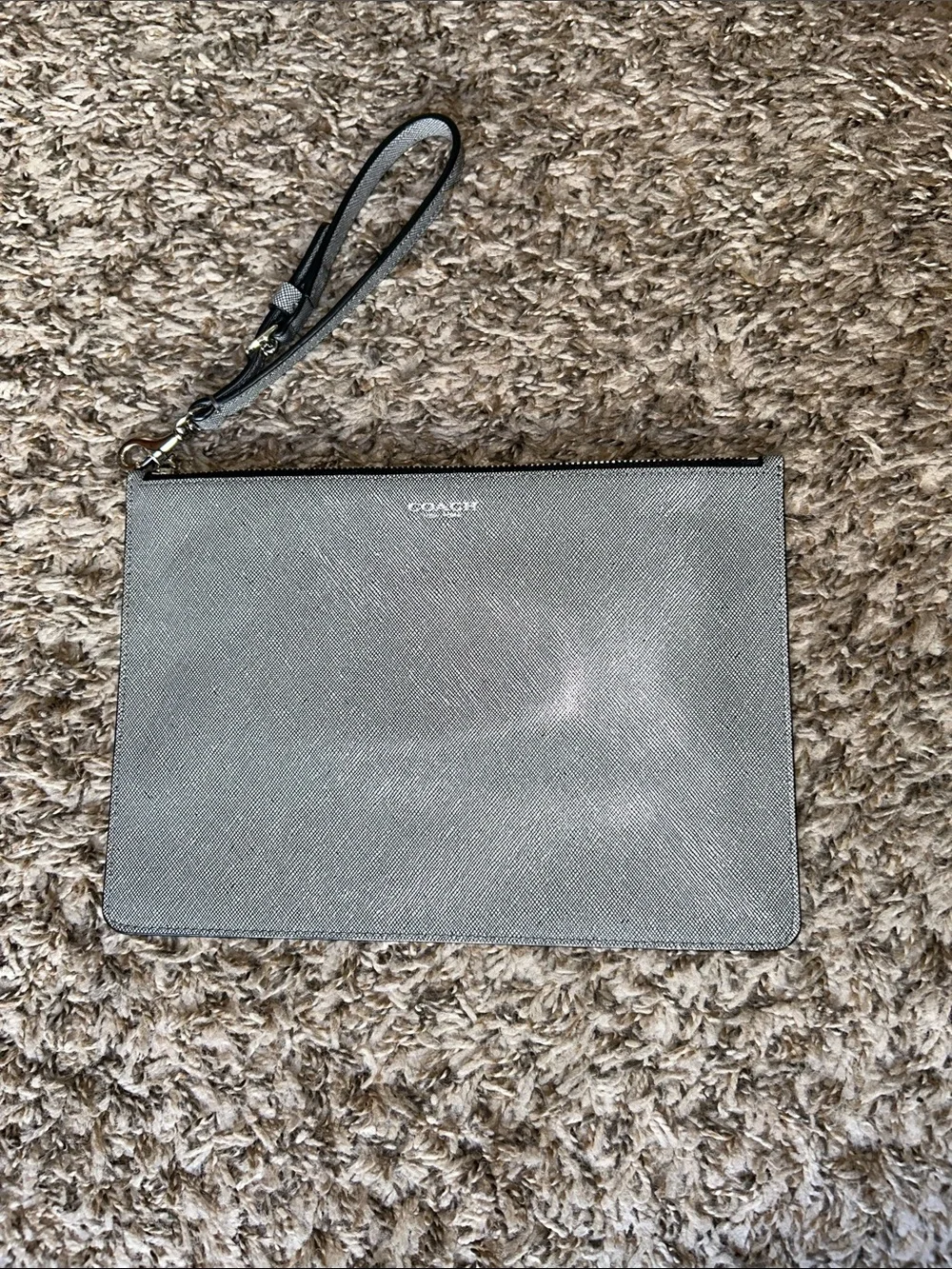 Coach Silver Gray Zip Wristlet Pouch